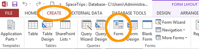 MS Access 2013: Create a form - step 1