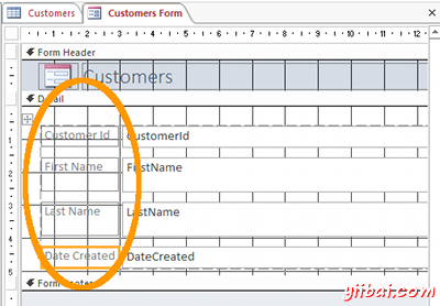 Screen shot of form labels