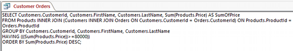 Screenshot of our last query in SQL view