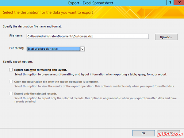 MS Access 2013: Convert Access to Excel spreadsheet - Step 2